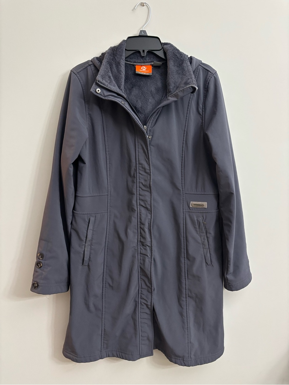 Merrell Women's Charcoal Gray Trench Coat with Soft Fleece Collar